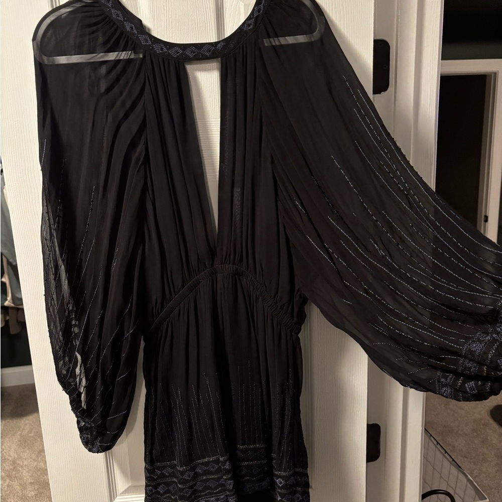 Black Sheer Romper with Beading & Silver Accents